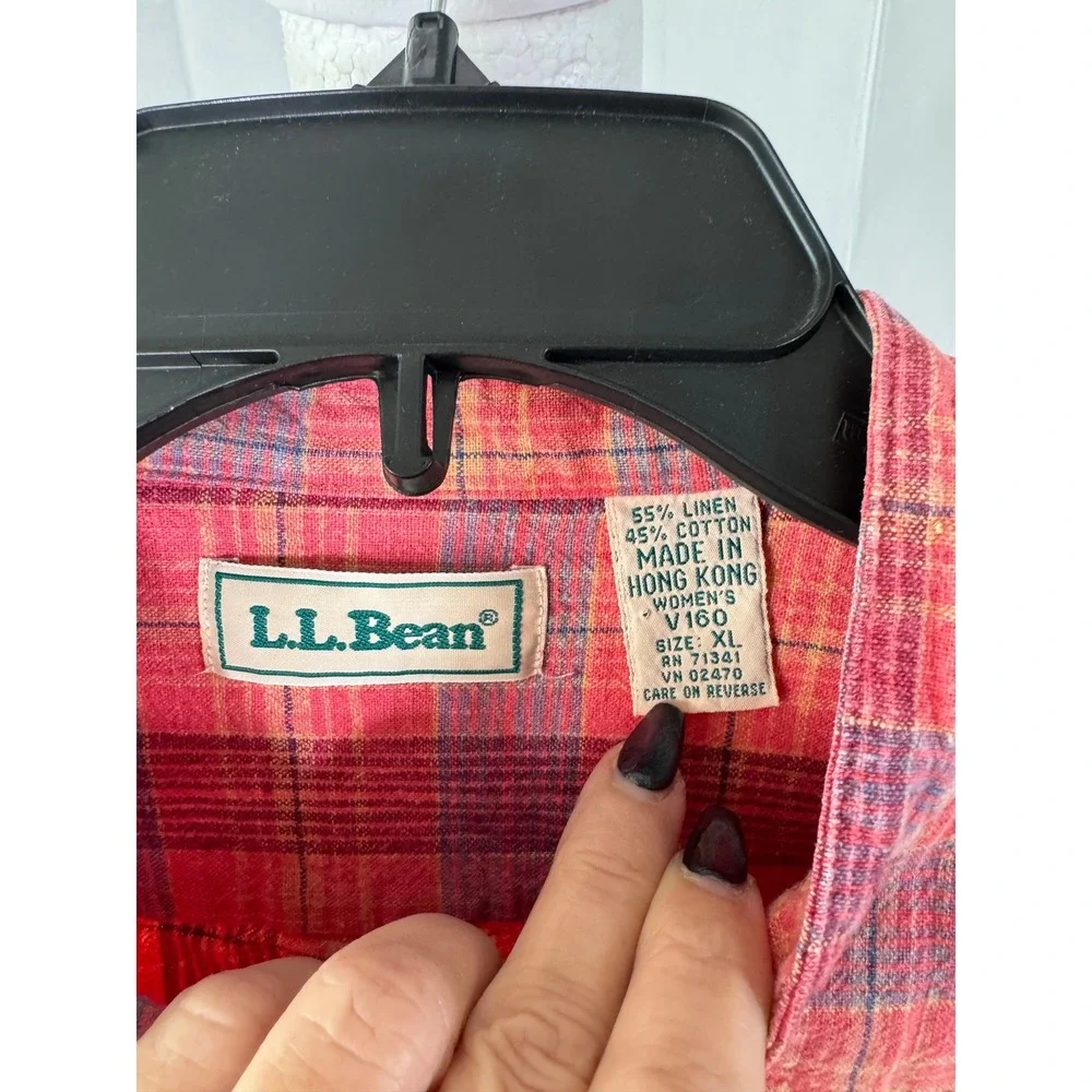 LL Bean Plaid Button Down Shirt Women's XL Linen Blend - Picture 3 of 5